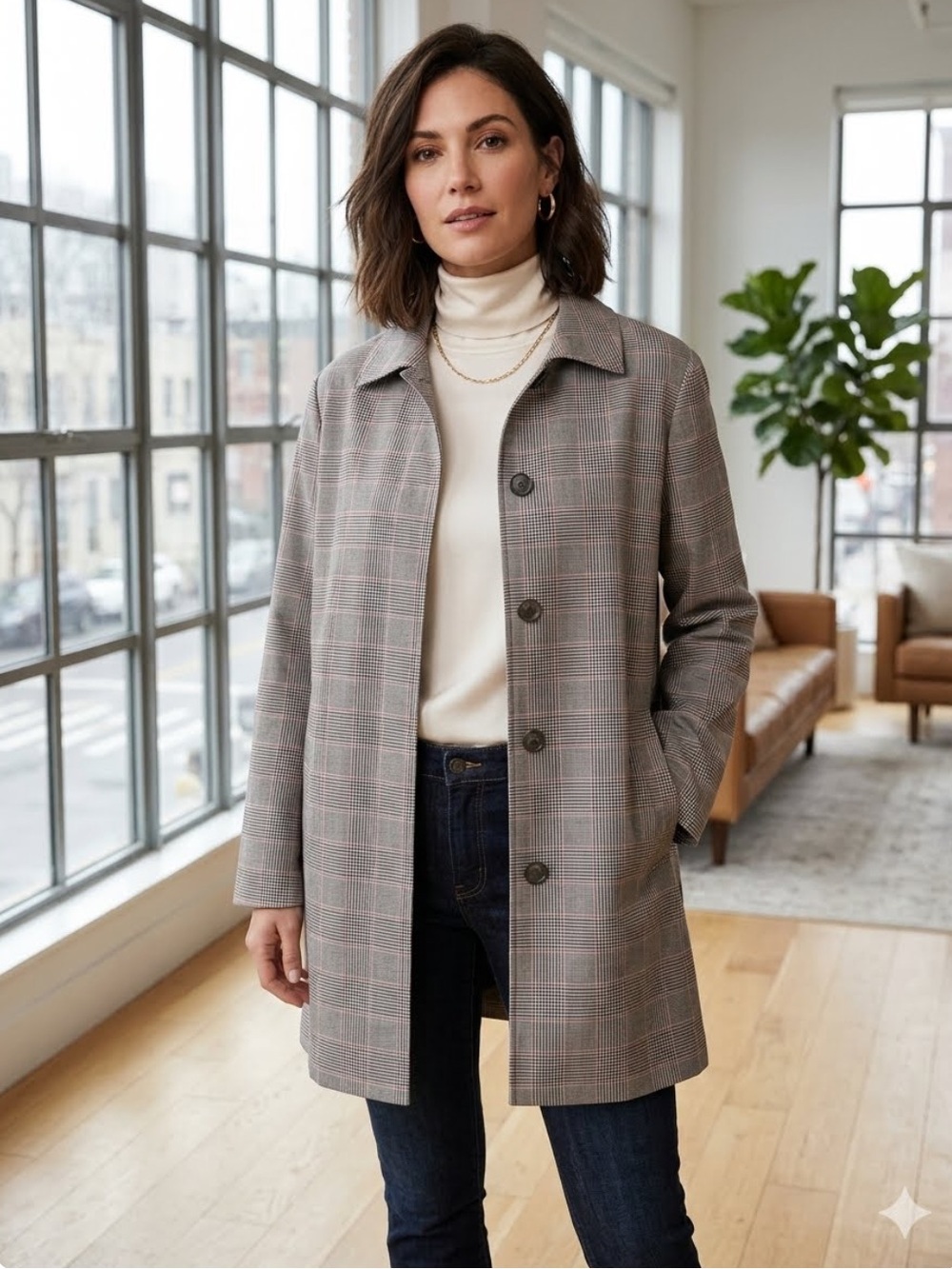 Kristen Blake Plaid Hooded All Weather Women’s Coat like NEW